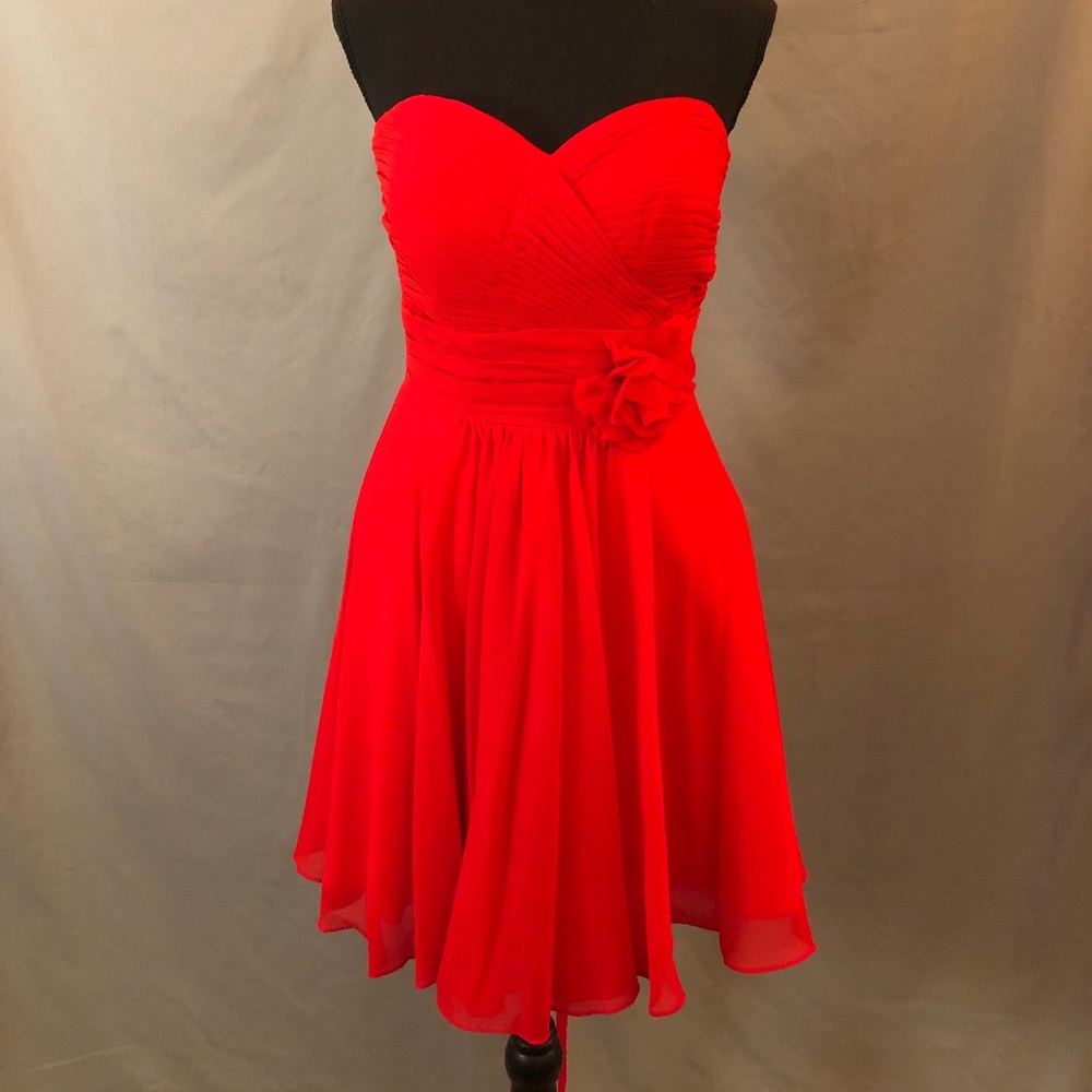 Red Strapless Corset Back Fit and Flare Formal Dress